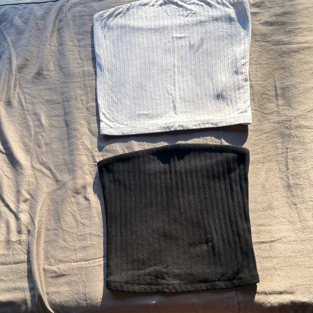Two White and Black Ribbed Tube Tops